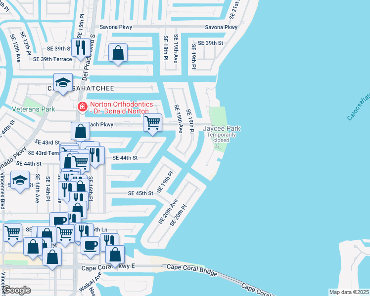 map of restaurants, bars, coffee shops, grocery stores, and more near 4217 Southeast 19th Avenue in Cape Coral