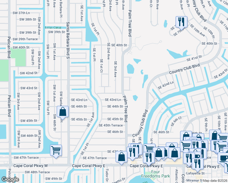 map of restaurants, bars, coffee shops, grocery stores, and more near 4231 Southeast 3rd Avenue in Cape Coral