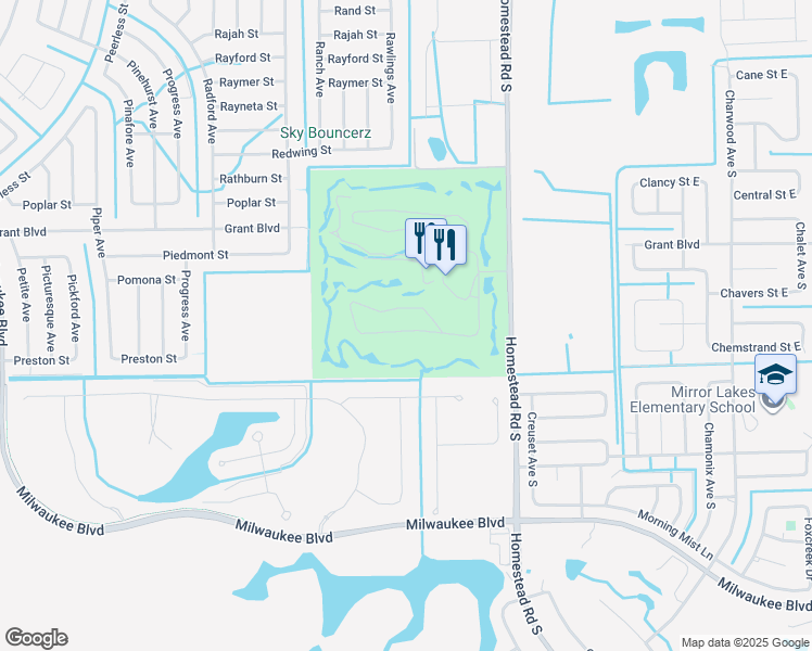 map of restaurants, bars, coffee shops, grocery stores, and more near 19985 Petrucka Circle in Lehigh Acres