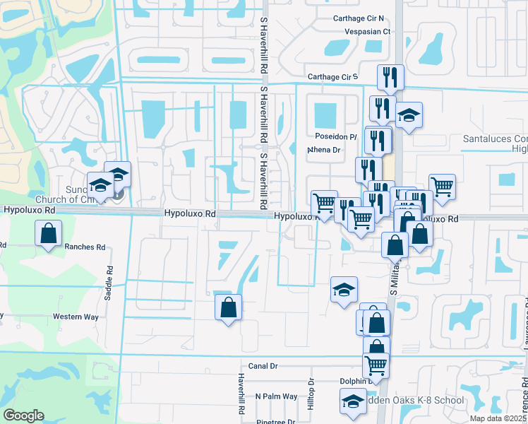 map of restaurants, bars, coffee shops, grocery stores, and more near Hypoluxo Rd & Haverhill Rd S in Lake Worth