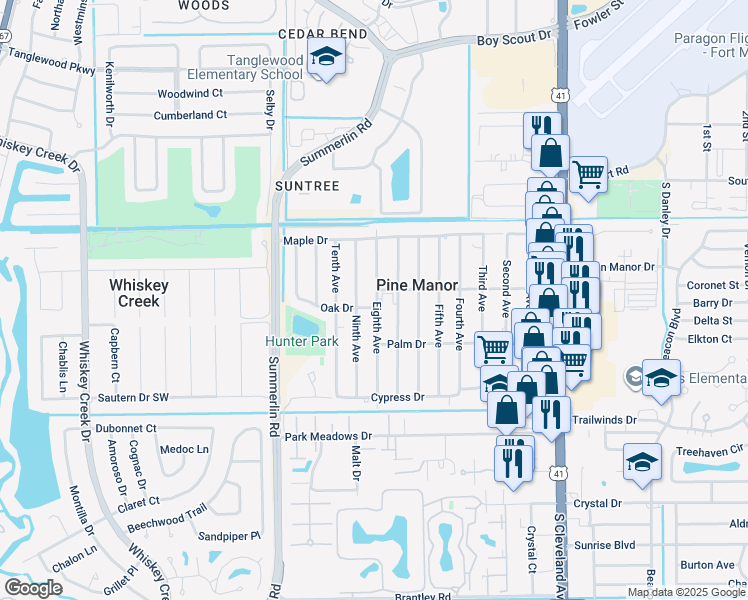 map of restaurants, bars, coffee shops, grocery stores, and more near 5507 Ninth Avenue in Fort Myers