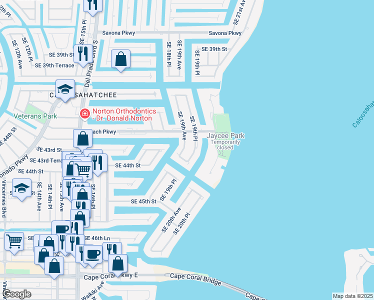 map of restaurants, bars, coffee shops, grocery stores, and more near 4217 Southeast 19th Avenue in Cape Coral