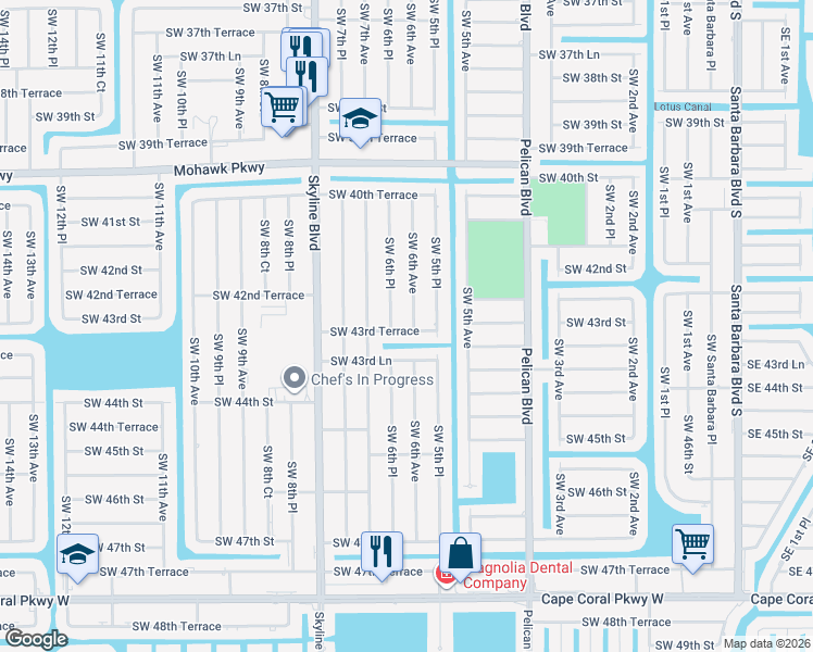 map of restaurants, bars, coffee shops, grocery stores, and more near 4218 SW 6th Ave in Cape Coral