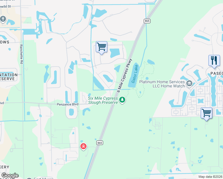 map of restaurants, bars, coffee shops, grocery stores, and more near 7681 Cypress Walk Drive in Fort Myers