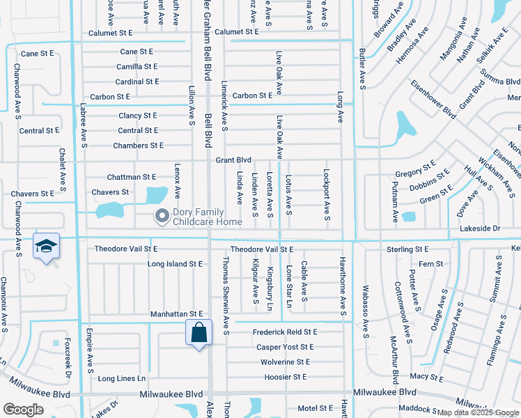 map of restaurants, bars, coffee shops, grocery stores, and more near 476 Loretta Avenue South in Lehigh Acres