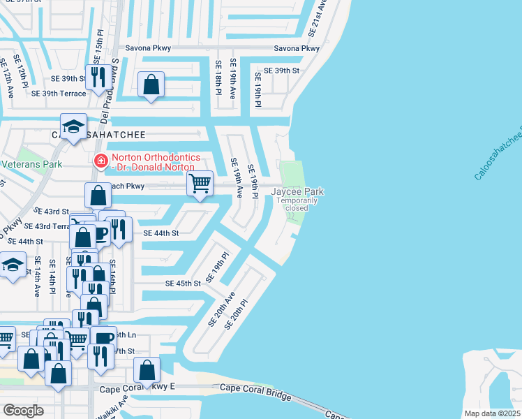 map of restaurants, bars, coffee shops, grocery stores, and more near 4211 Southeast 19th Place in Cape Coral