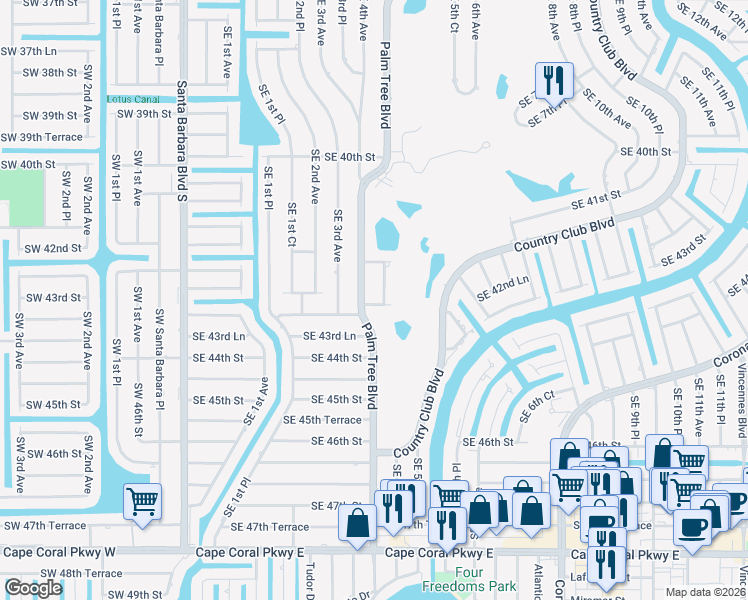 map of restaurants, bars, coffee shops, grocery stores, and more near 403 Southeast 43rd Terrace in Cape Coral
