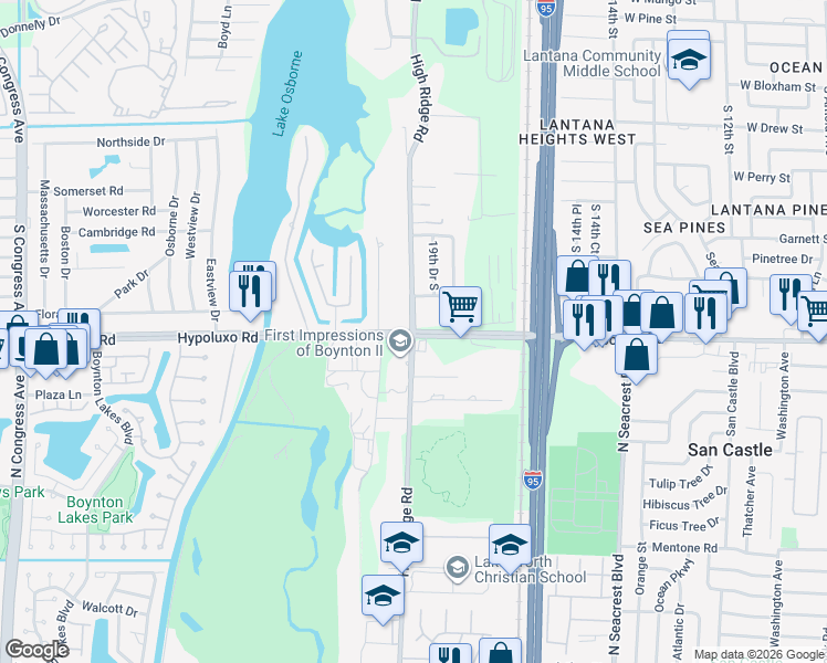map of restaurants, bars, coffee shops, grocery stores, and more near in Palm Beach County