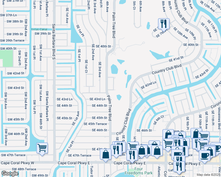 map of restaurants, bars, coffee shops, grocery stores, and more near 403 Southeast 43rd Terrace in Cape Coral