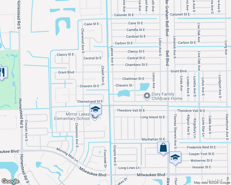 map of restaurants, bars, coffee shops, grocery stores, and more near 487 Labree Avenue South in Lehigh Acres