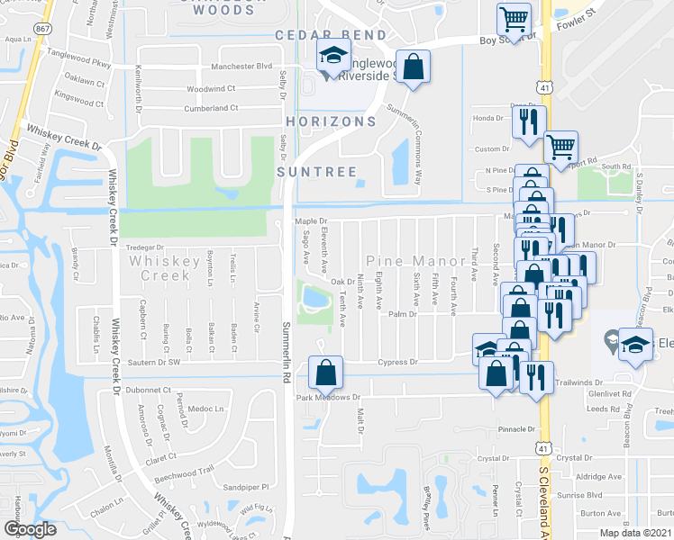 map of restaurants, bars, coffee shops, grocery stores, and more near 5506 Tenth Avenue in Fort Myers