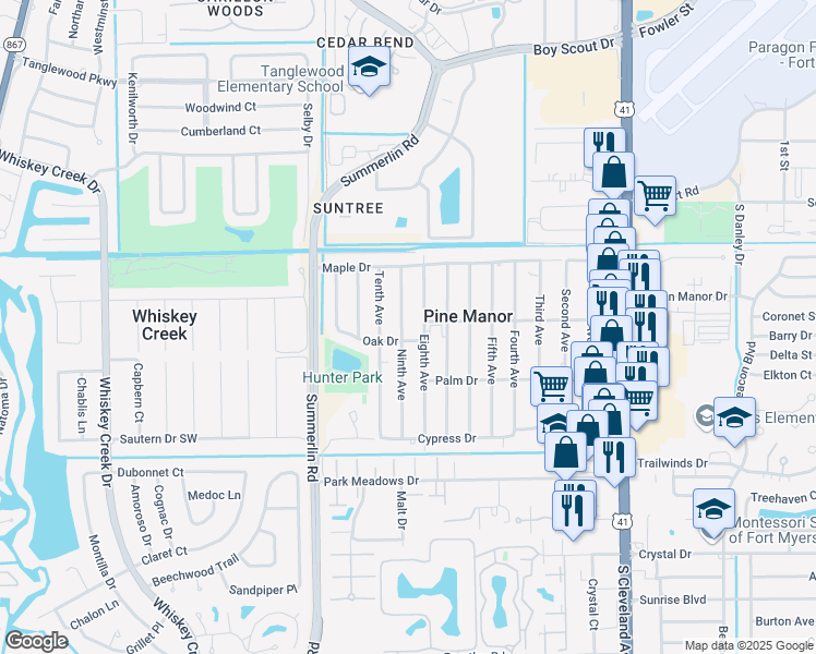 map of restaurants, bars, coffee shops, grocery stores, and more near 5507 Ninth Avenue in Fort Myers