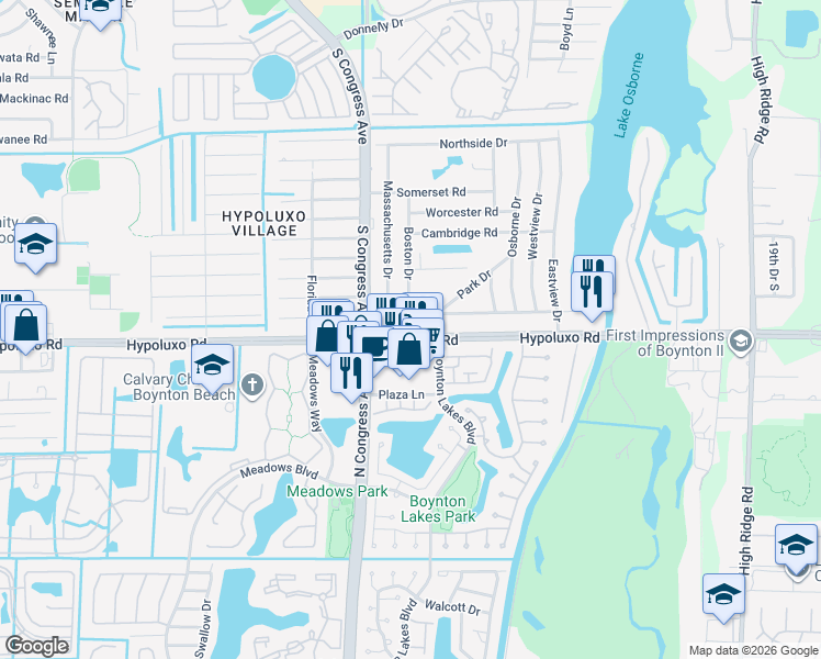 map of restaurants, bars, coffee shops, grocery stores, and more near 2885 Hypoluxo Road in Lake Worth
