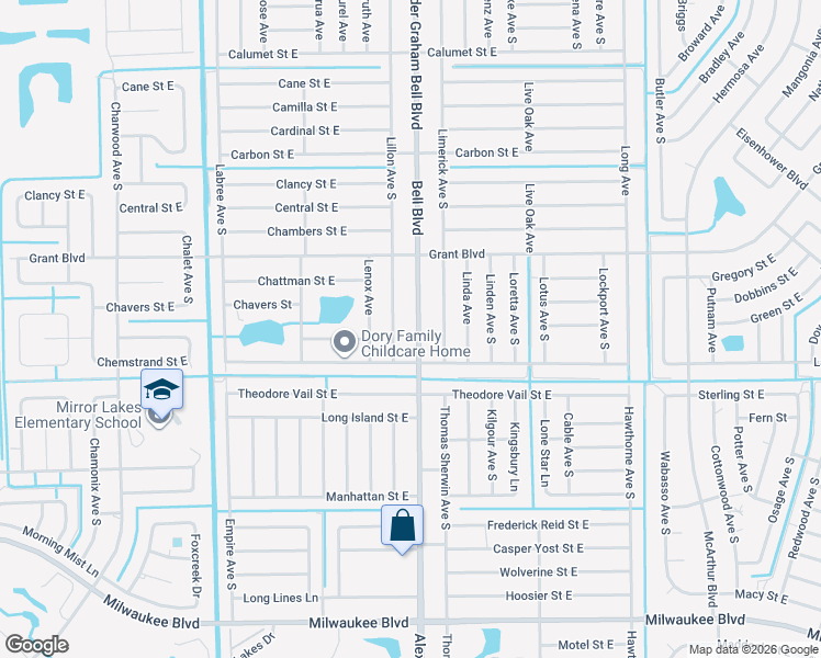 map of restaurants, bars, coffee shops, grocery stores, and more near 508 Bell Boulevard in Lehigh Acres