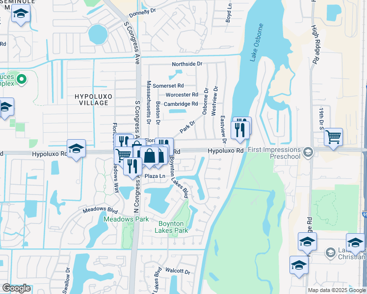 map of restaurants, bars, coffee shops, grocery stores, and more near 2799 Hypoluxo Road in Lake Worth