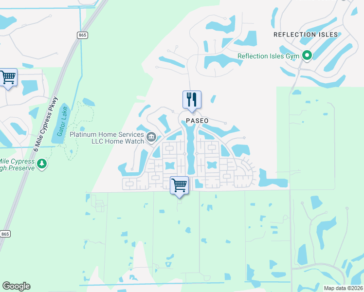 map of restaurants, bars, coffee shops, grocery stores, and more near 11767 Tulio Way in Fort Myers