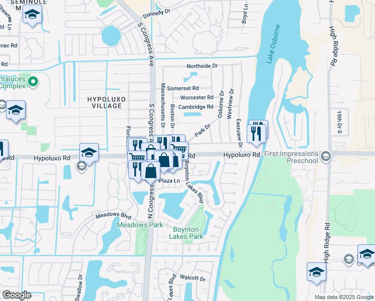 map of restaurants, bars, coffee shops, grocery stores, and more near 2813 Hypoluxo Road in Lake Worth