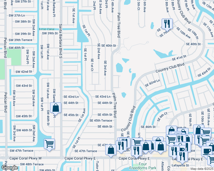 map of restaurants, bars, coffee shops, grocery stores, and more near 4231 Southeast 3rd Avenue in Cape Coral