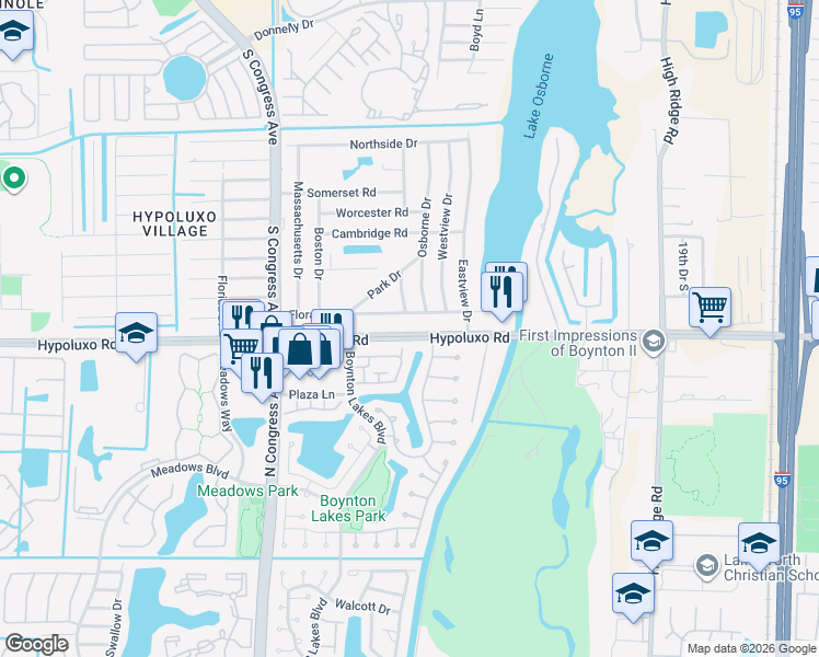 map of restaurants, bars, coffee shops, grocery stores, and more near 2671 Hypoluxo Road in Lake Worth