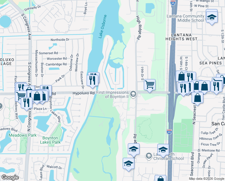 map of restaurants, bars, coffee shops, grocery stores, and more near 2171 Hypoluxo Road in Lake Worth