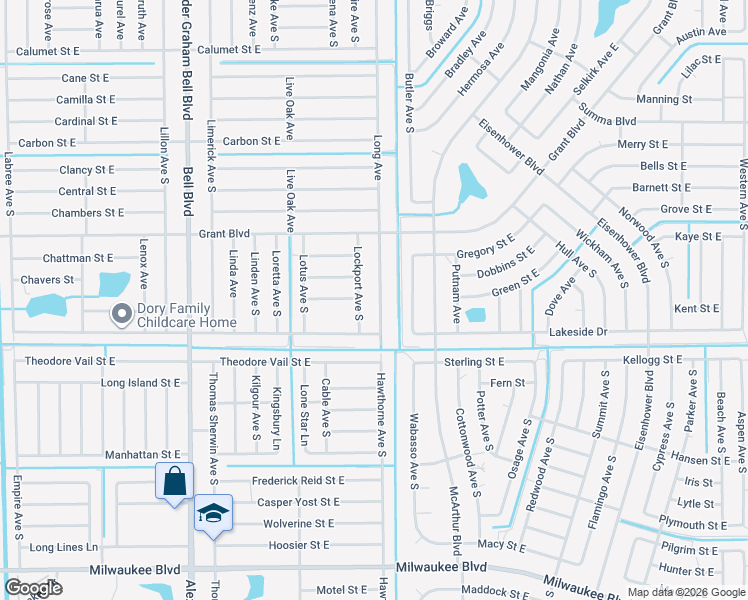 map of restaurants, bars, coffee shops, grocery stores, and more near 460 Long Avenue in Lehigh Acres