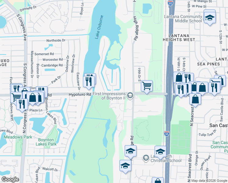 map of restaurants, bars, coffee shops, grocery stores, and more near 2171 Hypoluxo Road in Lake Worth
