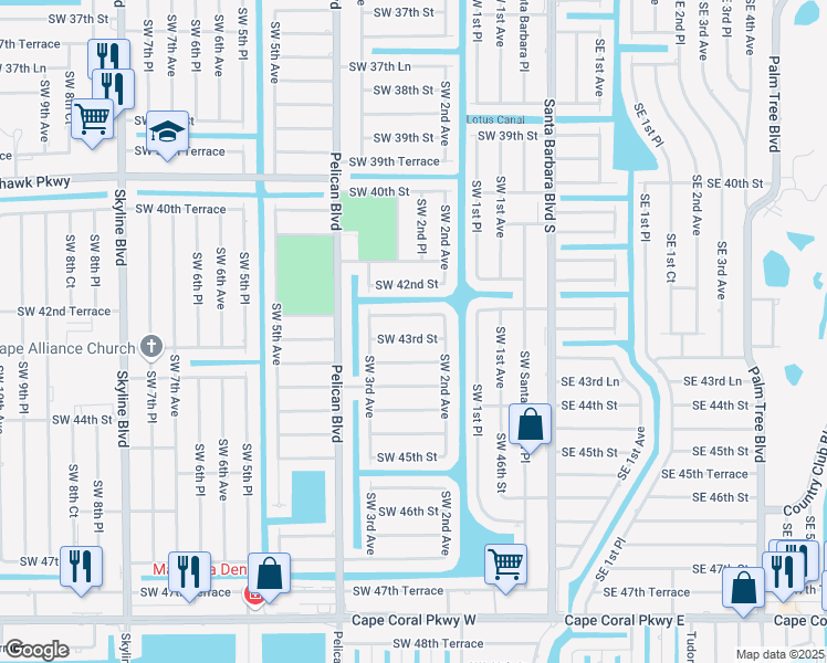 map of restaurants, bars, coffee shops, grocery stores, and more near 221 SW 43rd St in Cape Coral