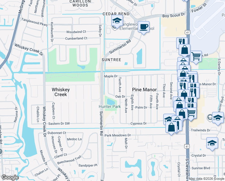 map of restaurants, bars, coffee shops, grocery stores, and more near 5506 Tenth Avenue in Fort Myers