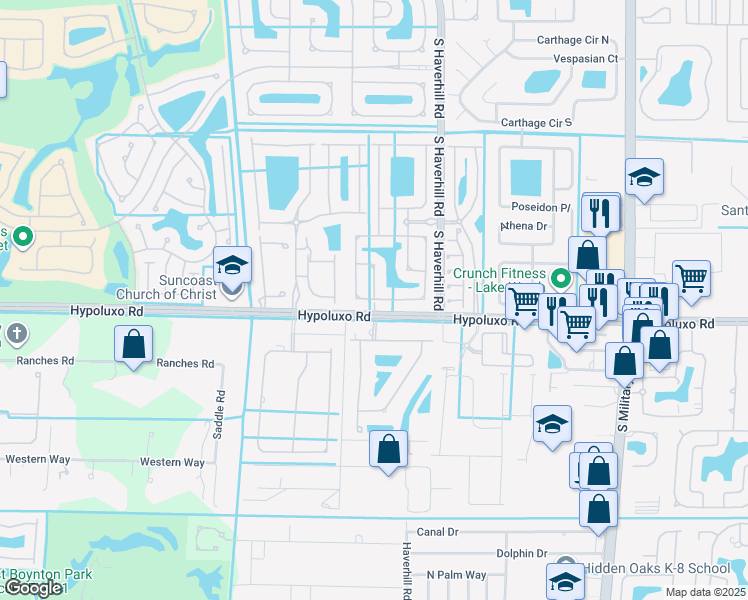 map of restaurants, bars, coffee shops, grocery stores, and more near 51st Drive South in Lake Worth