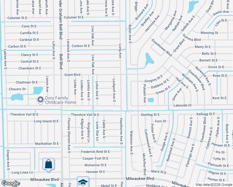 map of restaurants, bars, coffee shops, grocery stores, and more near 460 Long Avenue in Lehigh Acres