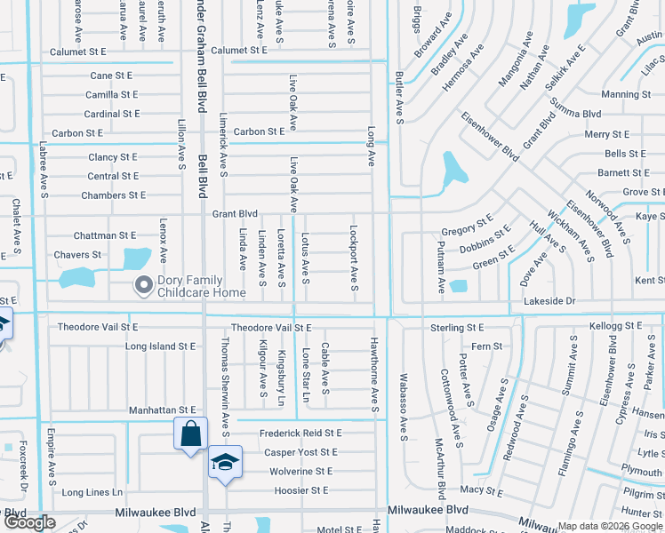 map of restaurants, bars, coffee shops, grocery stores, and more near 869 Christy Street in Lehigh Acres