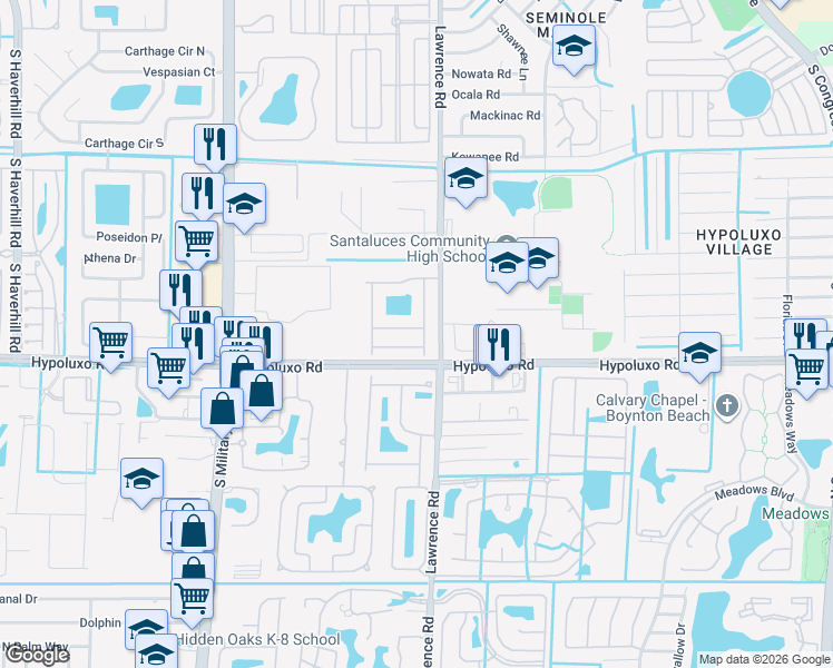 map of restaurants, bars, coffee shops, grocery stores, and more near 4042 Coontie Court in Lake Worth