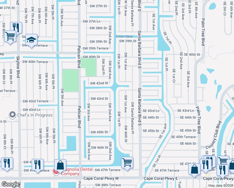map of restaurants, bars, coffee shops, grocery stores, and more near 4231 Southwest 2nd Avenue in Cape Coral