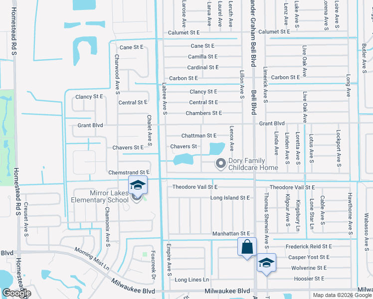 map of restaurants, bars, coffee shops, grocery stores, and more near 730 Chavers Street in Lehigh Acres