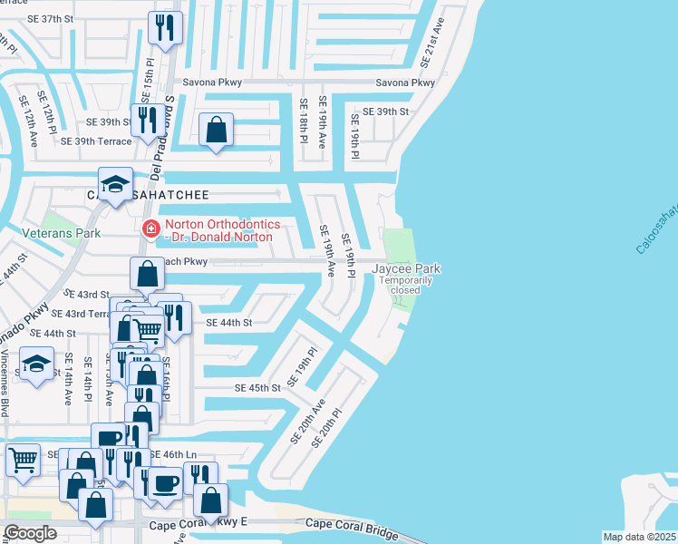 map of restaurants, bars, coffee shops, grocery stores, and more near 4217 Southeast 19th Avenue in Cape Coral