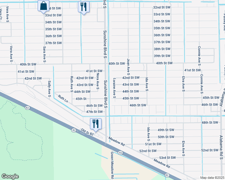 map of restaurants, bars, coffee shops, grocery stores, and more near 4114 Sunshine Boulevard South in Lehigh Acres