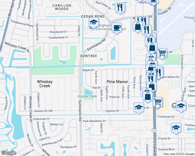 map of restaurants, bars, coffee shops, grocery stores, and more near 5432 Tenth Avenue in Fort Myers
