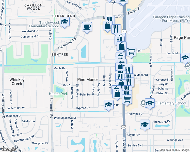 map of restaurants, bars, coffee shops, grocery stores, and more near 5428 Fifth Avenue in Fort Myers