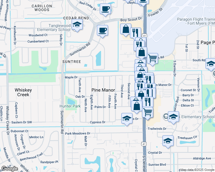 map of restaurants, bars, coffee shops, grocery stores, and more near 5428 Fifth Avenue in Fort Myers