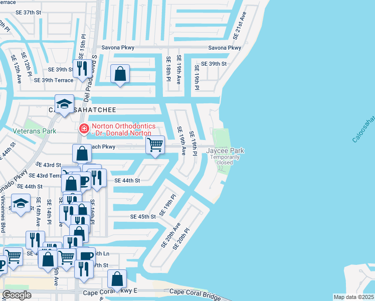 map of restaurants, bars, coffee shops, grocery stores, and more near 4121 Southeast 19th Avenue in Cape Coral