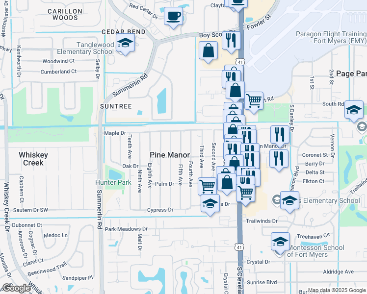 map of restaurants, bars, coffee shops, grocery stores, and more near 5447 Fifth Avenue in Fort Myers