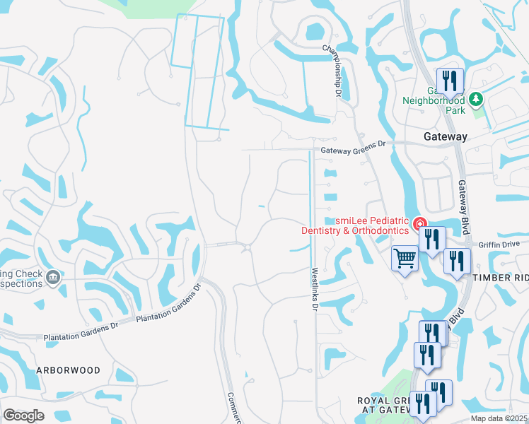 map of restaurants, bars, coffee shops, grocery stores, and more near 11585 Golden Oak Terrace in Fort Myers