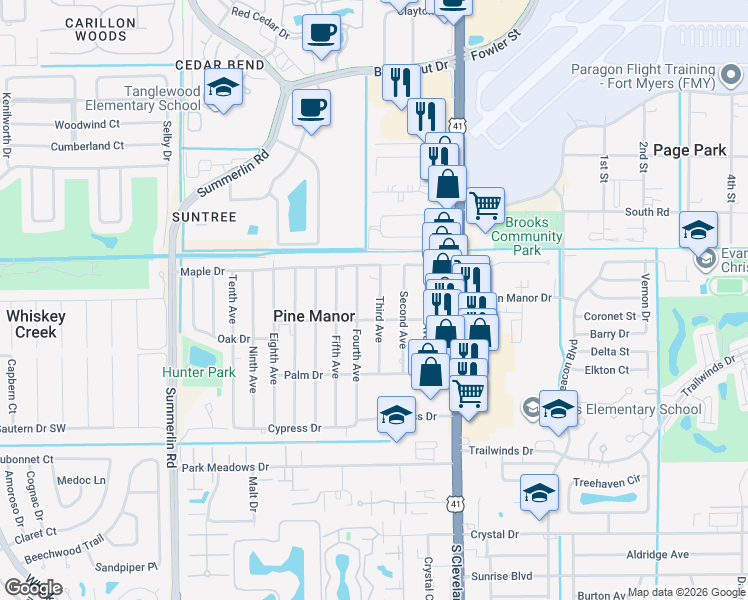 map of restaurants, bars, coffee shops, grocery stores, and more near 5433/35 Fourth Avenue in Fort Myers