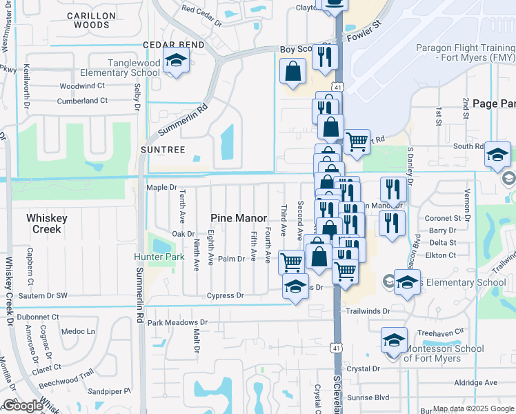 map of restaurants, bars, coffee shops, grocery stores, and more near 5445 Fifth Avenue in Fort Myers