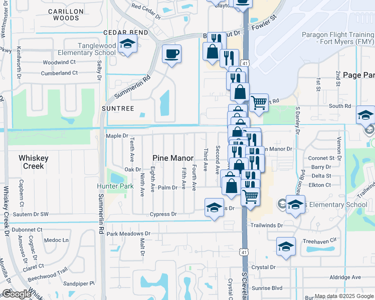 map of restaurants, bars, coffee shops, grocery stores, and more near 5428 Fifth Avenue in Fort Myers