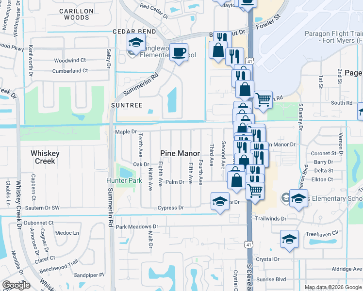 map of restaurants, bars, coffee shops, grocery stores, and more near 5428 Fifth Avenue in Fort Myers