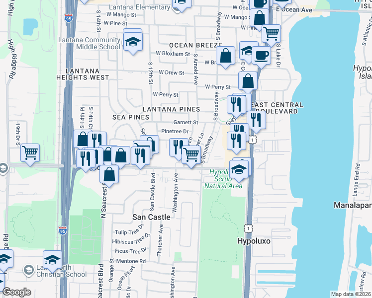map of restaurants, bars, coffee shops, grocery stores, and more near 924 Julia Heights Drive in Lantana