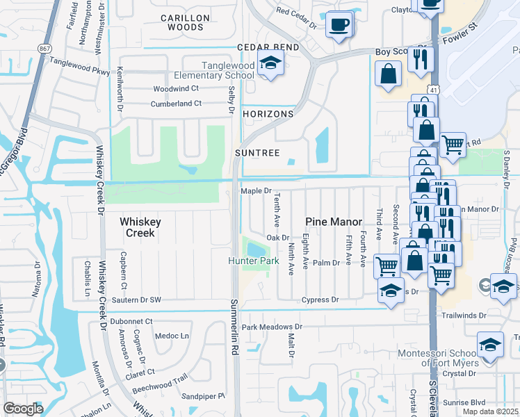 map of restaurants, bars, coffee shops, grocery stores, and more near 5432 Tenth Avenue in Fort Myers