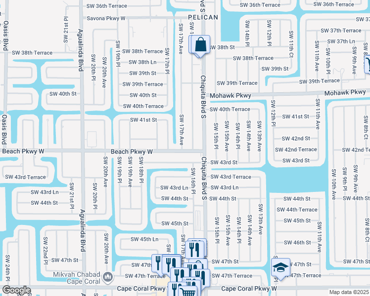 map of restaurants, bars, coffee shops, grocery stores, and more near 4210 Southwest 16th Place in Cape Coral