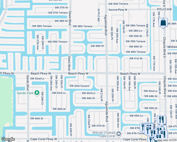 map of restaurants, bars, coffee shops, grocery stores, and more near 4135 Southwest 22nd Court in Cape Coral
